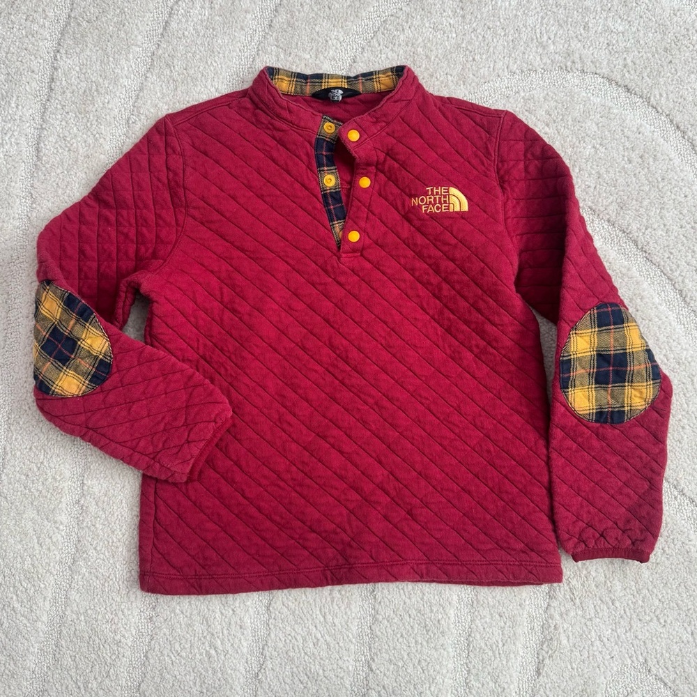 The North Face Kids Quilted‎ Pullover Sweater Elbow Patches Plaid 140cm - 10/12